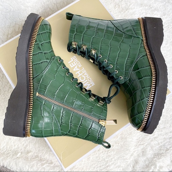 Michael Kors Croc Embossed Leather Combat Boot - Picture 14 of 16